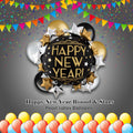 Happy New Year Round & Stars Satin Foil Supershape Balloon Bouquet with Pearl Latex Balloons 7-pk