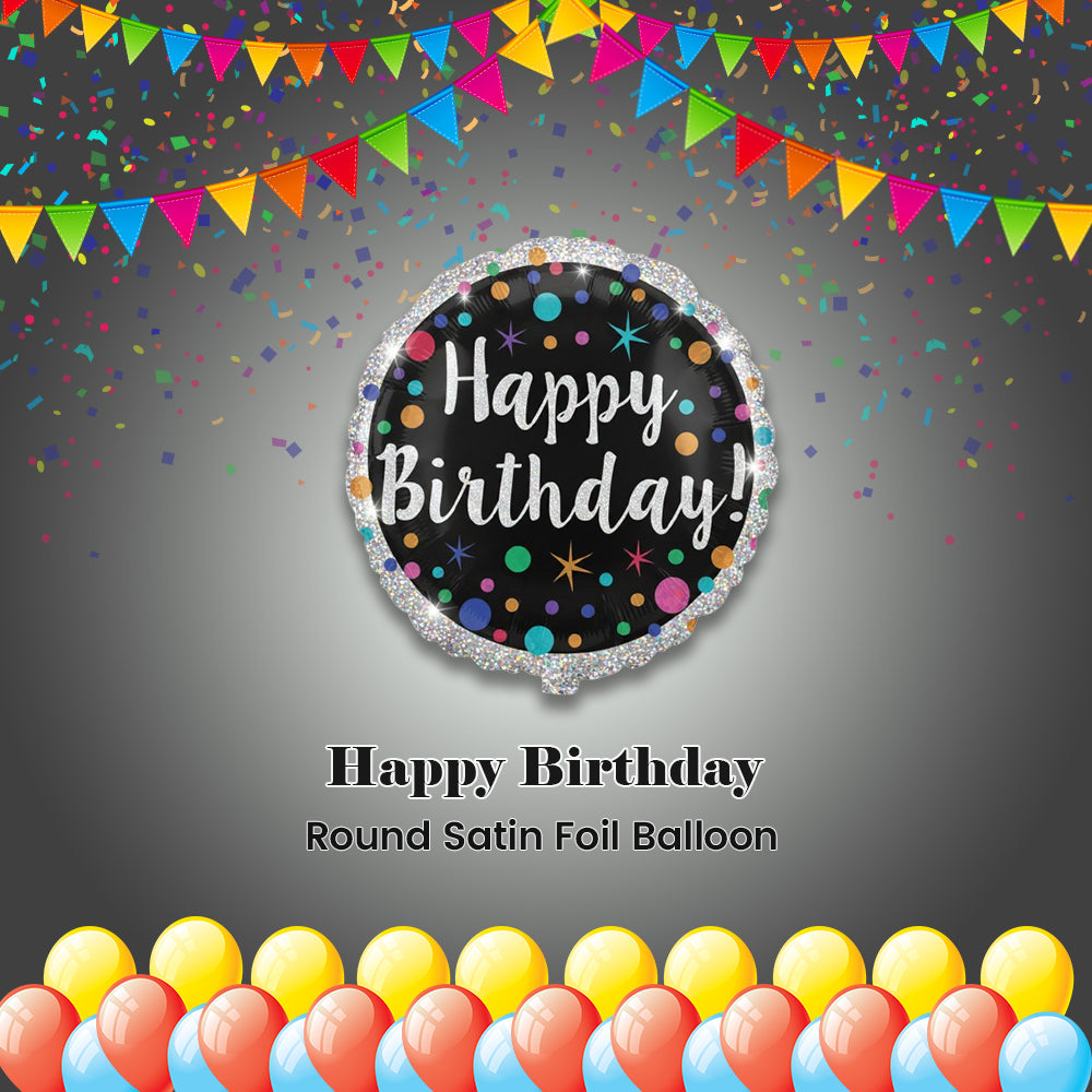 Happy Birthday Round Satin Foil Balloon 17.5-in