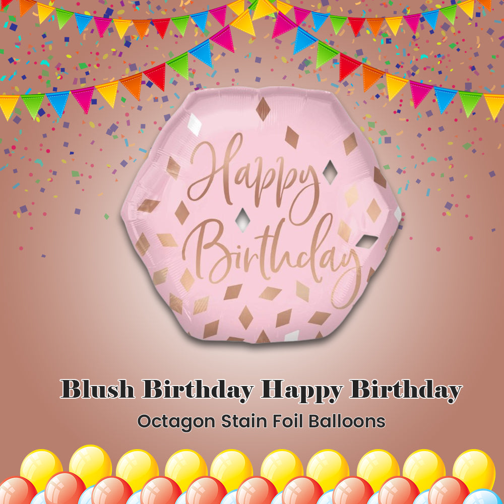 Blush Birthday Happy Birthday Octagon Satin Foil Balloon 23-in