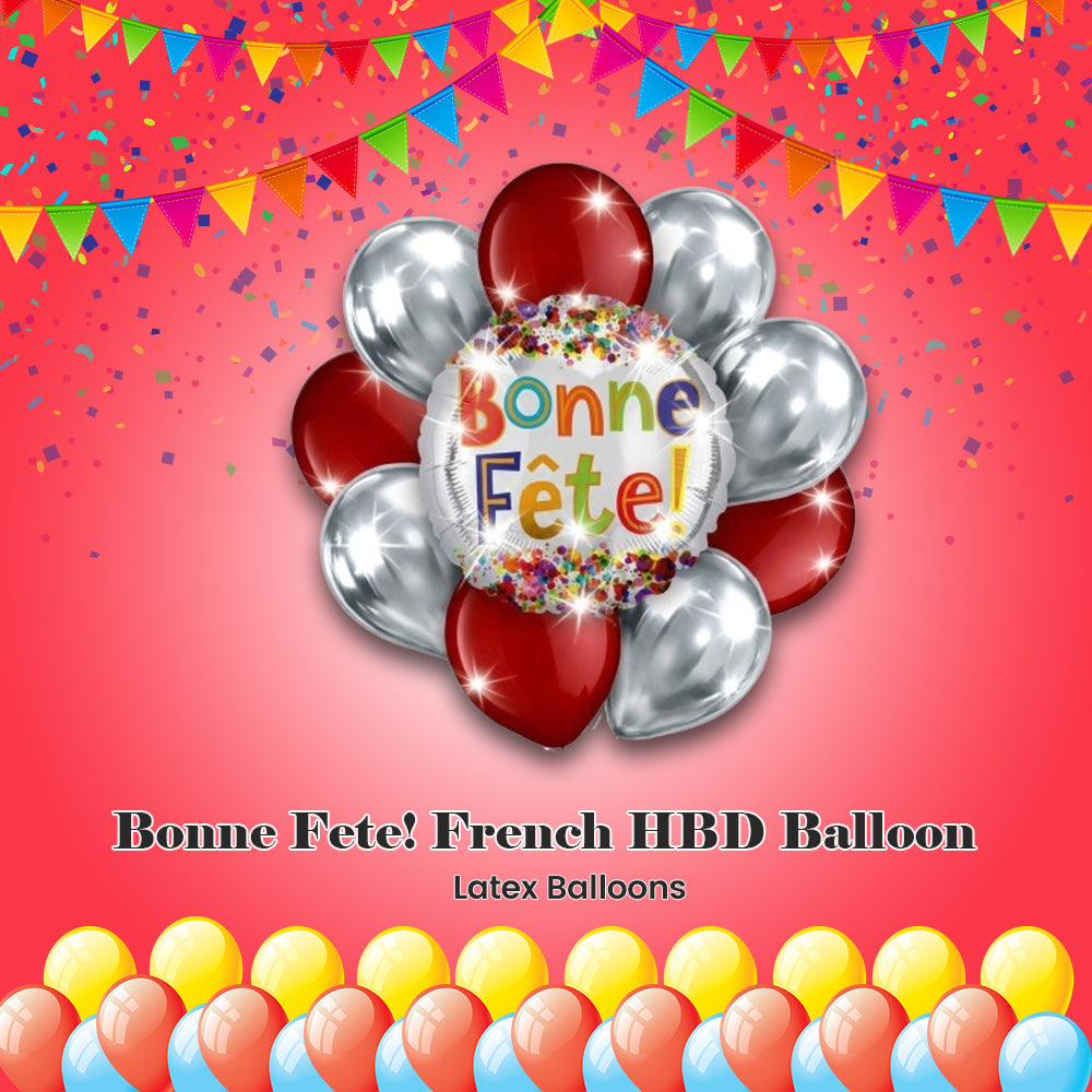 Bonne Fete! French Happy Birthday Balloon Bouquet with Latex Balloons 10-pk