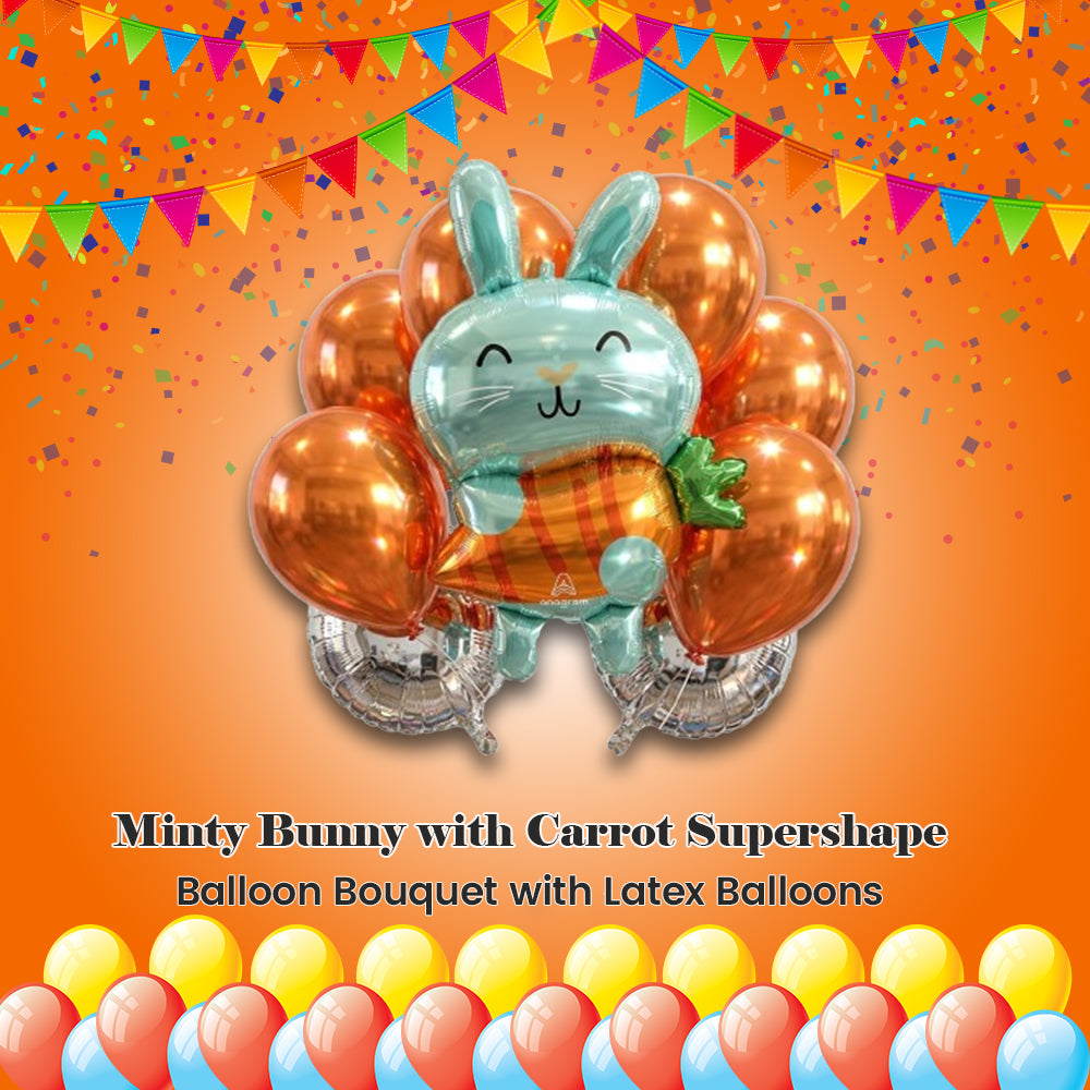 Minty Bunny with Carrot Supershape Balloon Bouquet with Latex Balloons 7-pk