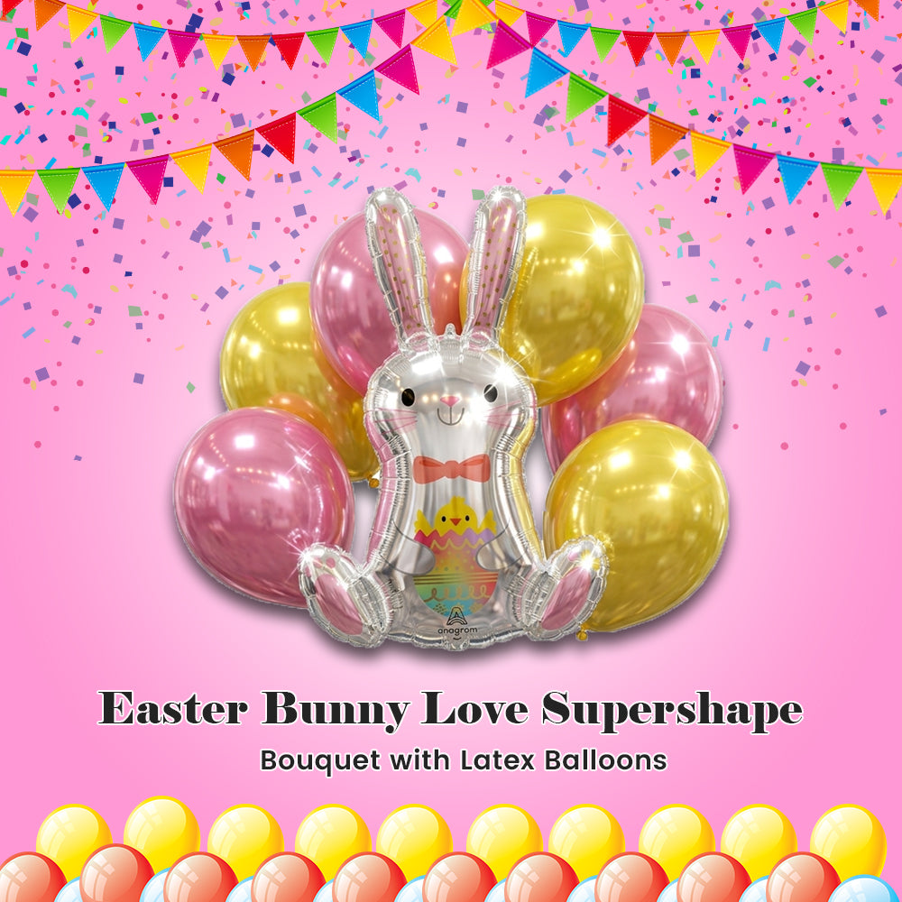 Easter Bunny Love Supershape Balloon Bouquet with Latex Balloons 7-pk