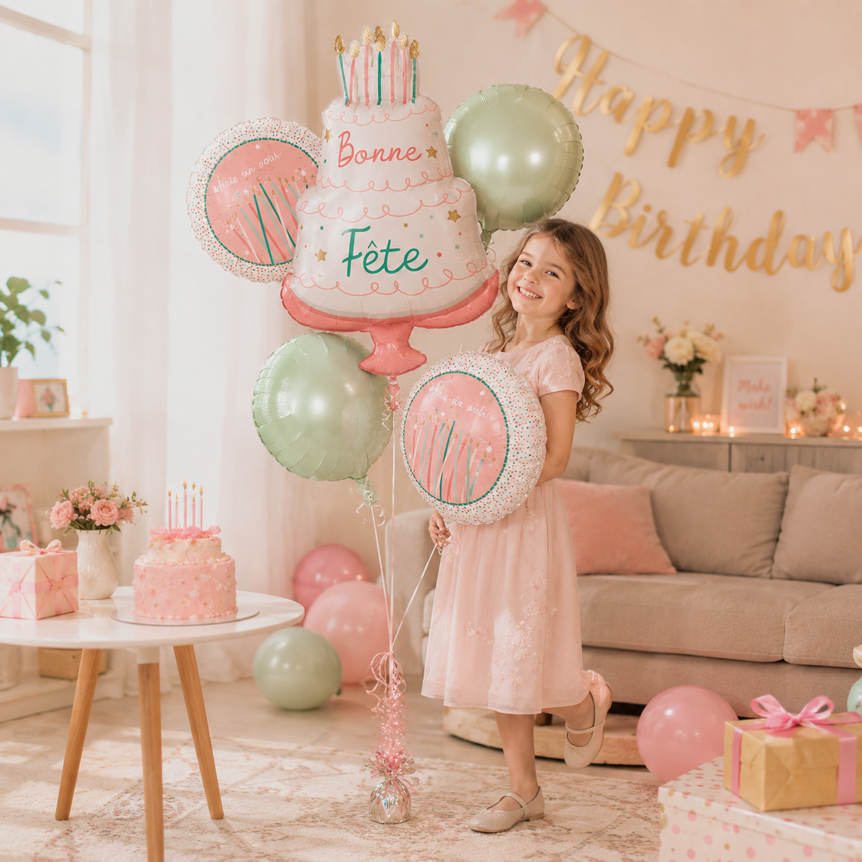Happy Cake Day Satin Foil Balloon Bouquet 5-pk