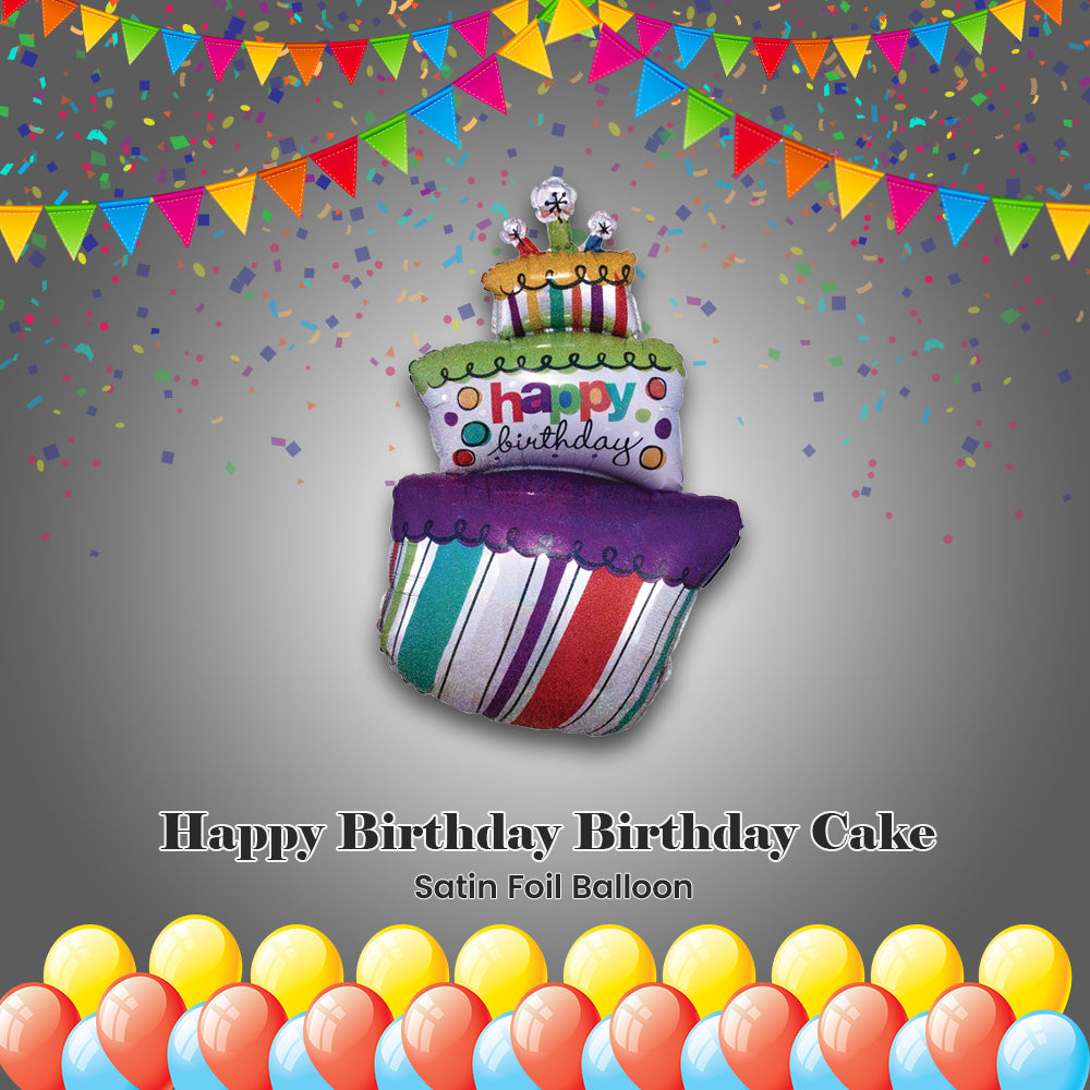 Happy Birthday Birthday Cake Satin Foil Balloon 37-in