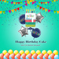 Happy Birthday Birthday Cake/Round/Star Satin Foil Balloon Bouquet 5-pk