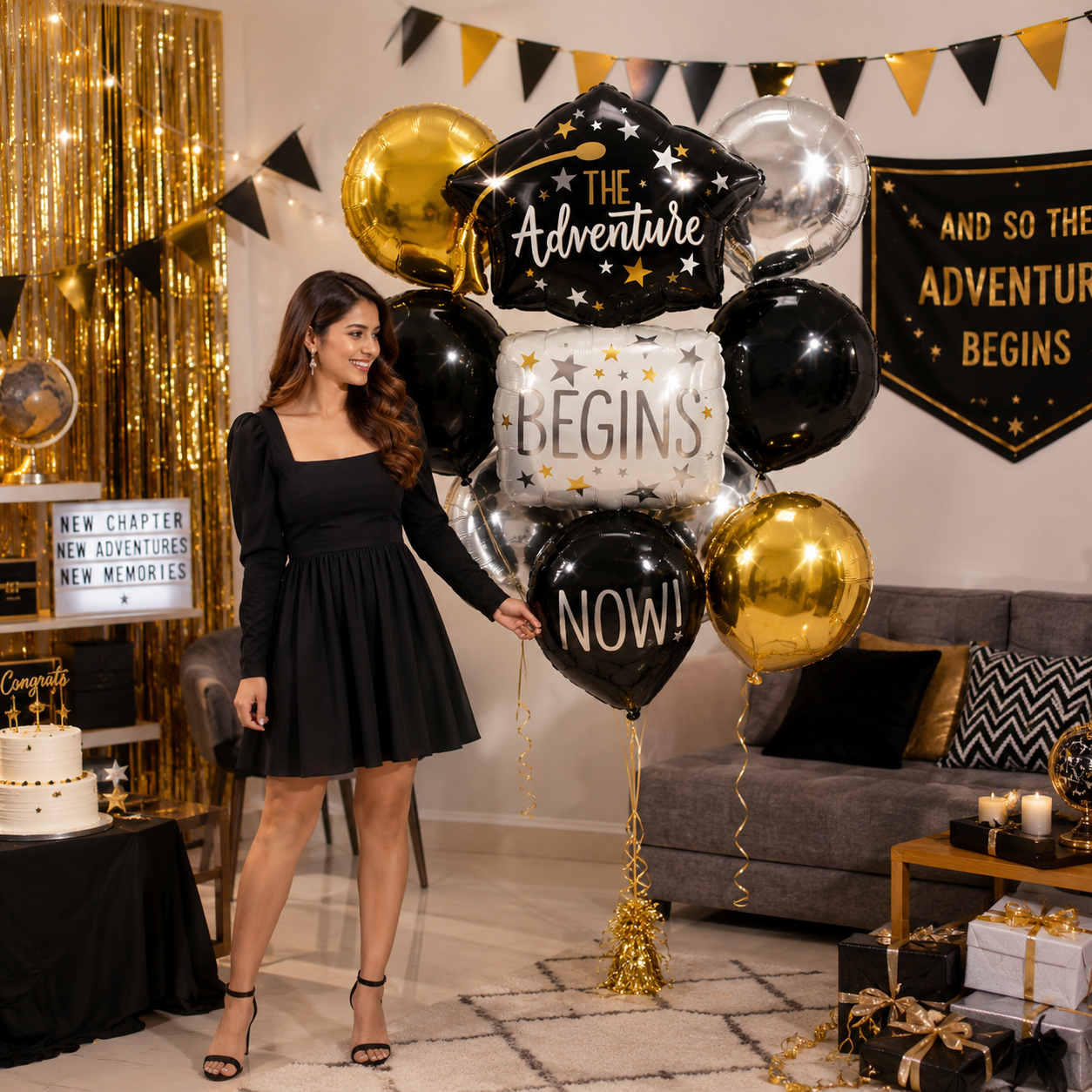 Adventure Begins Now Stacked Graduation Cap Balloon Bouquet 7-pk