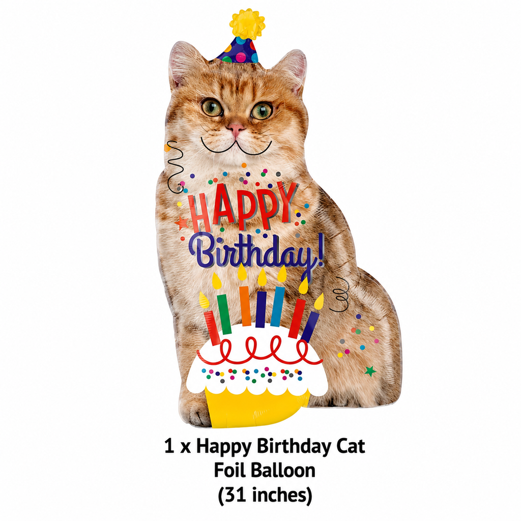 Happy Birthday Cat Satin Foil Balloon 33-in