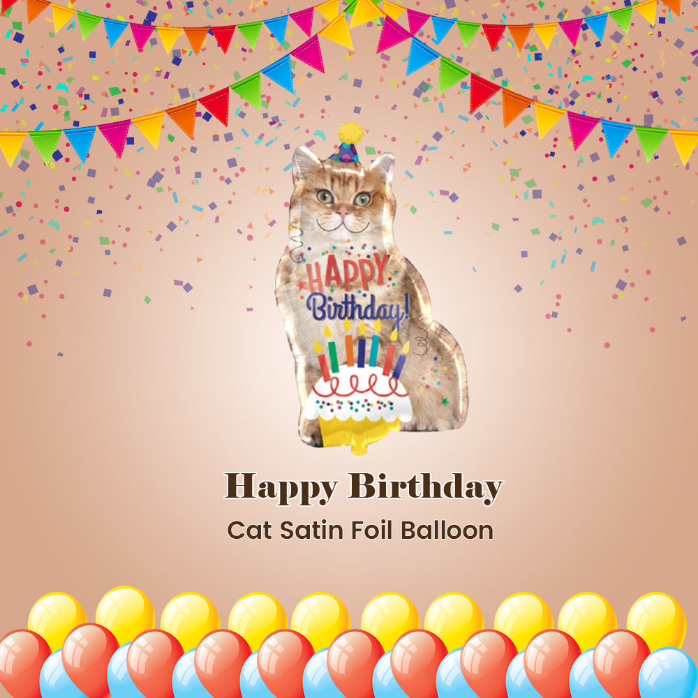 Happy Birthday Cat Satin Foil Balloon 33-in