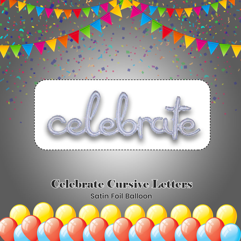 Celebrate Cursive Letters Satin Foil Balloon 59x20-in