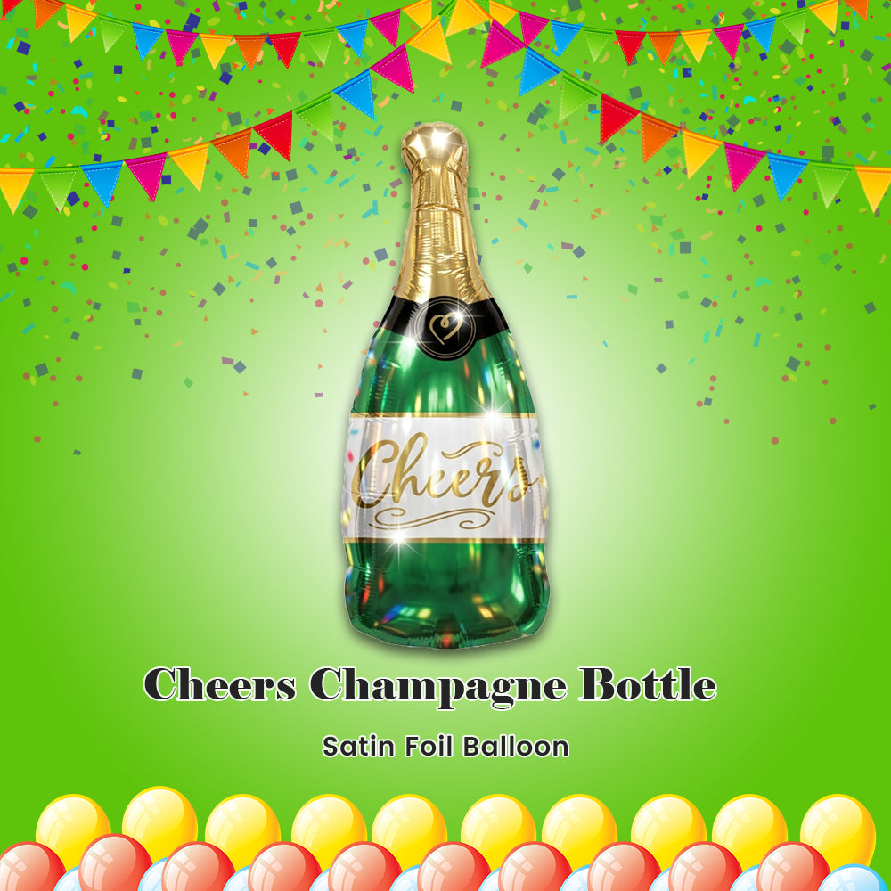Cheers Champagne Bottle Satin Foil Balloon 8-in