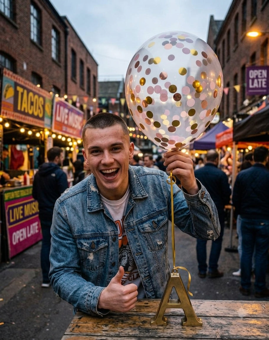 Round Confetti Latex Balloons Pink Gold 12-in Helium