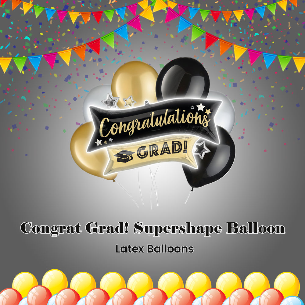Congratulations Grad! Supershape Balloon Bouquet with Latex Balloons 7-pk