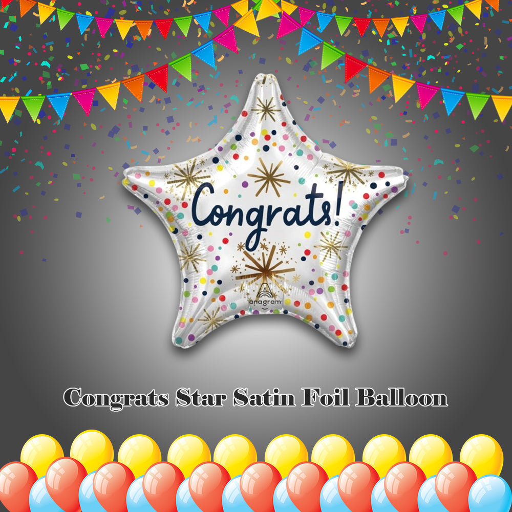 Congrats Star Satin Foil Balloon 28-in