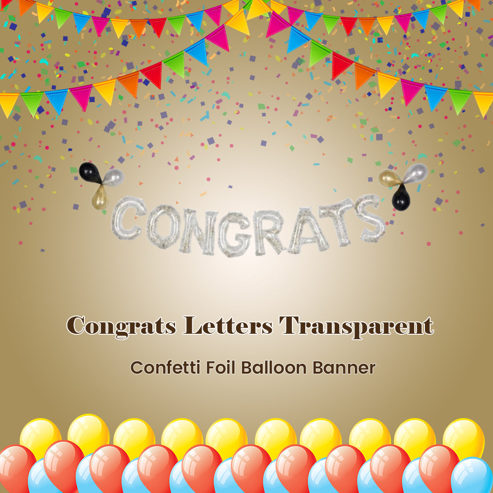 Congrats Letters Transparent Confetti Foil Balloon Banner 8.5-in