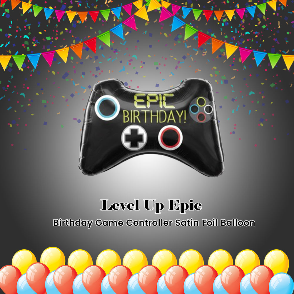 Level Up Epic Birthday Game Controller Satin Foil Balloon 32-in