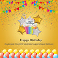 Happy Birthday! Cupcake Confetti Sprinkle Supershape Balloon Bouquet with Star Foil Balloons 5-pk