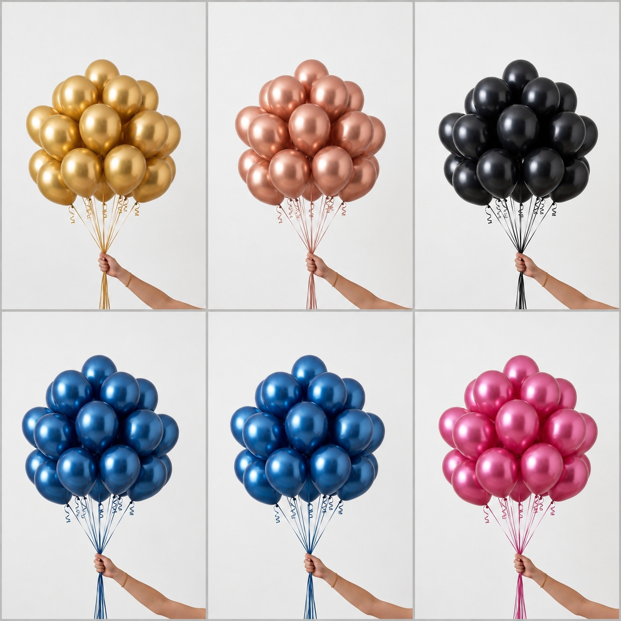 Luxury Custom Helium Balloon Bouquet Set (15 Pieces)- Gold, Rose Gold, Black, Blue, Pink