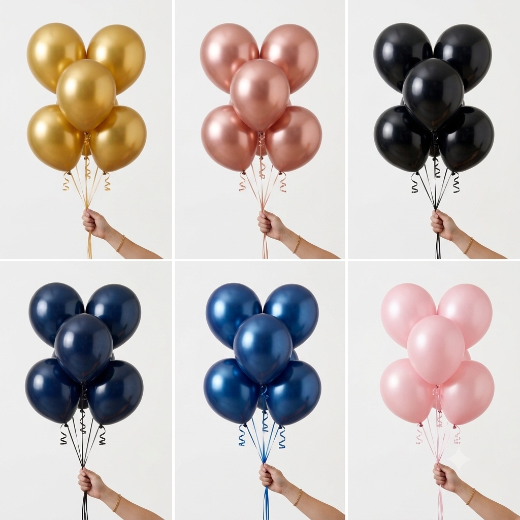 Starter Custom Helium Balloon Bouquet Set (5 Pieces) - Gold, Rose Gold, Black, Blue, Pink