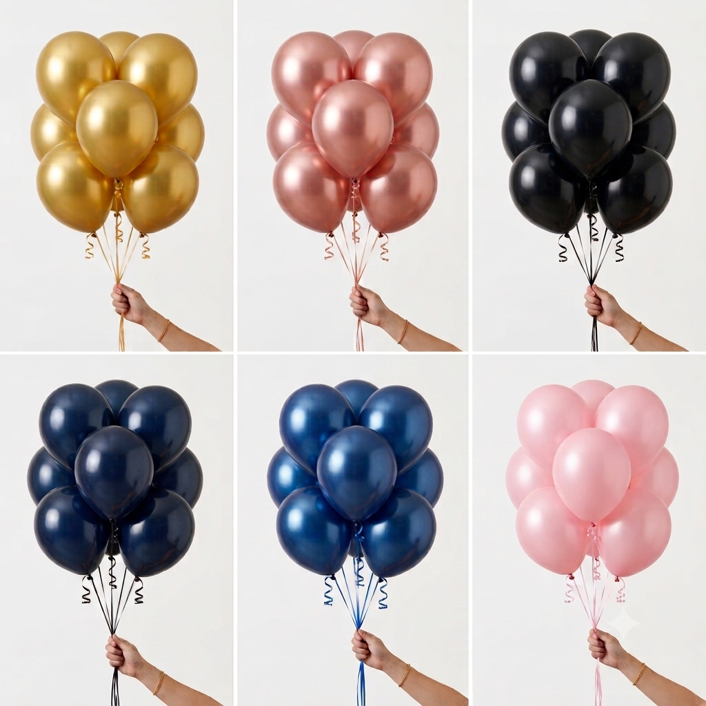 Classic Custom Helium Balloon Bouquet Set (9 Pieces)- Gold, Rose Gold, Black, Blue, Pink
