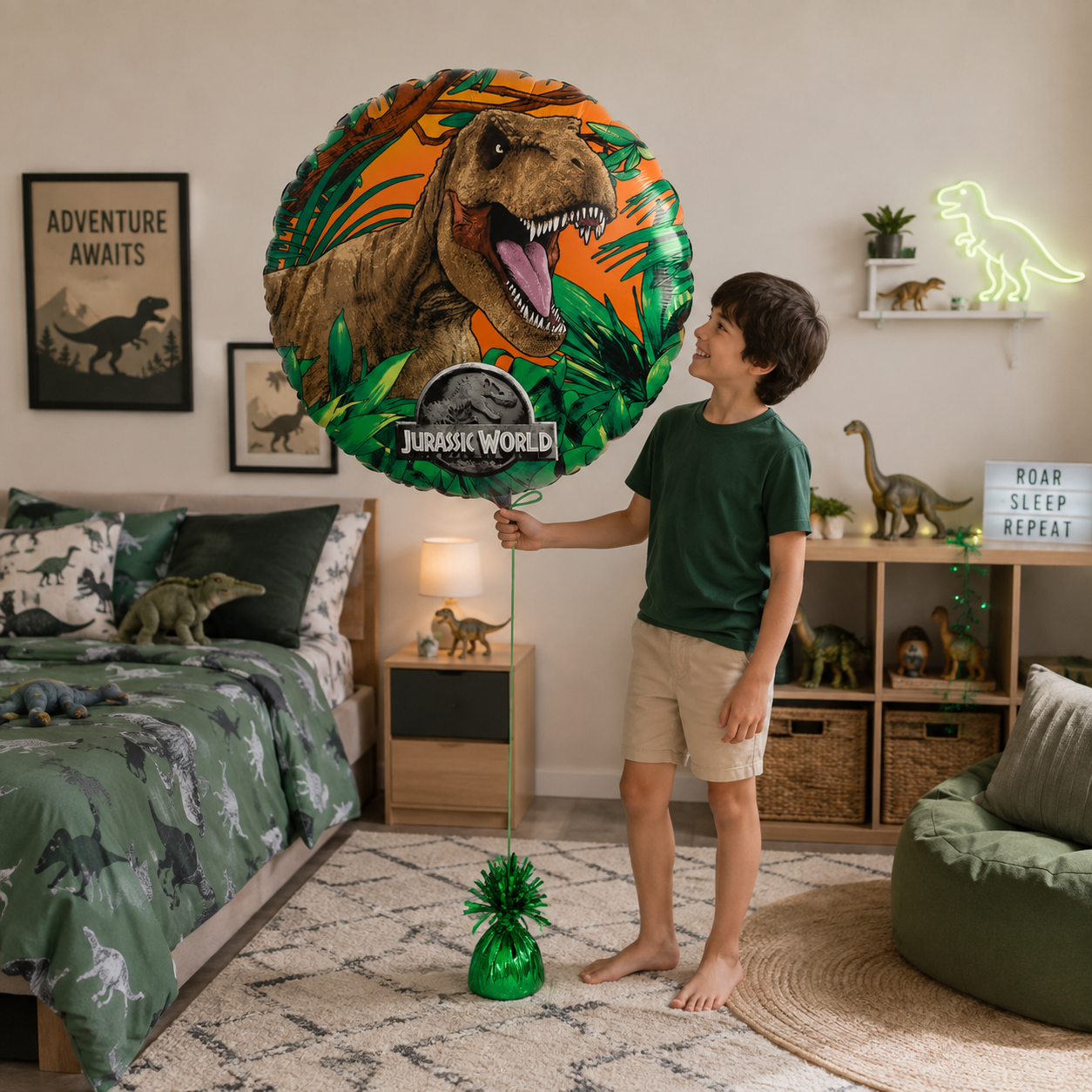 Jurassic World T-Rex Dinosaur Round Satin Foil Balloon 18-in
