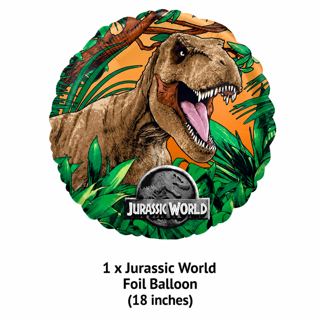 Jurassic World T-Rex Dinosaur Round Satin Foil Balloon 18-in