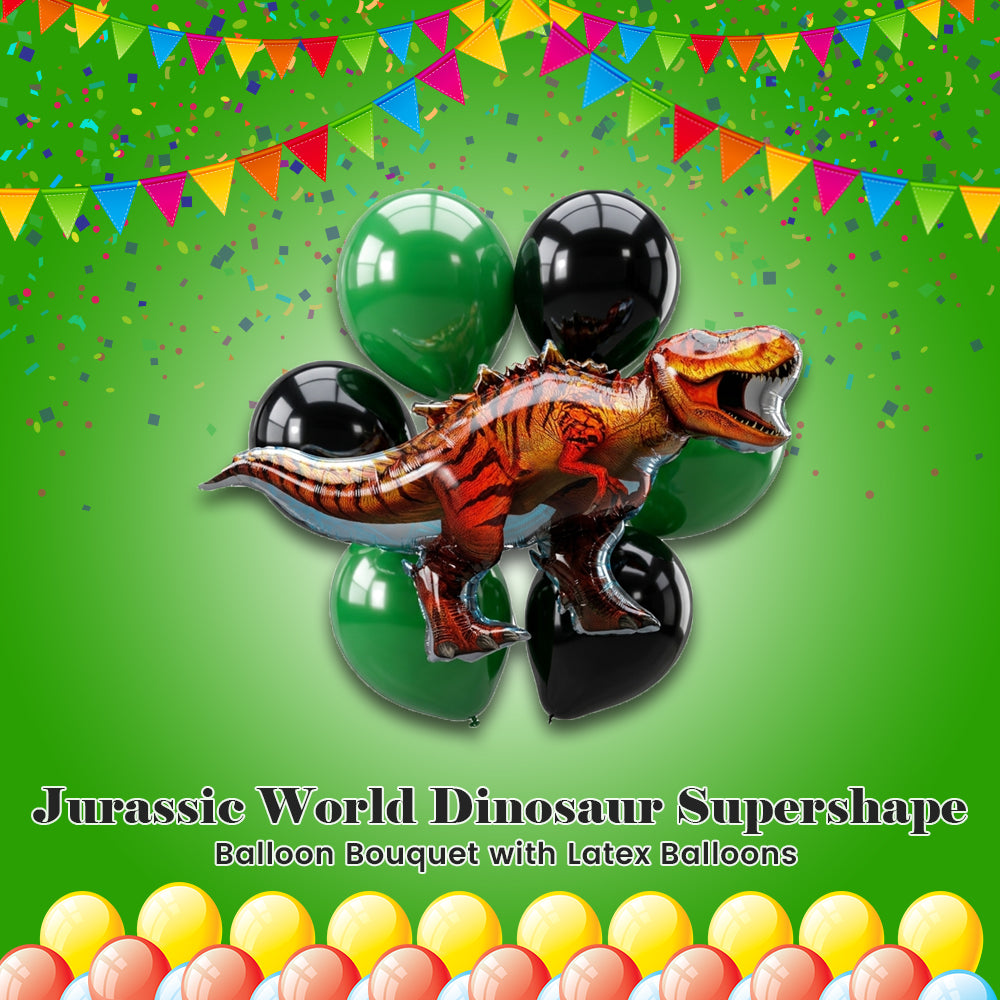 Jurassic World Dinosaur Supershape Balloon Bouquet with Latex Balloons 7-pk