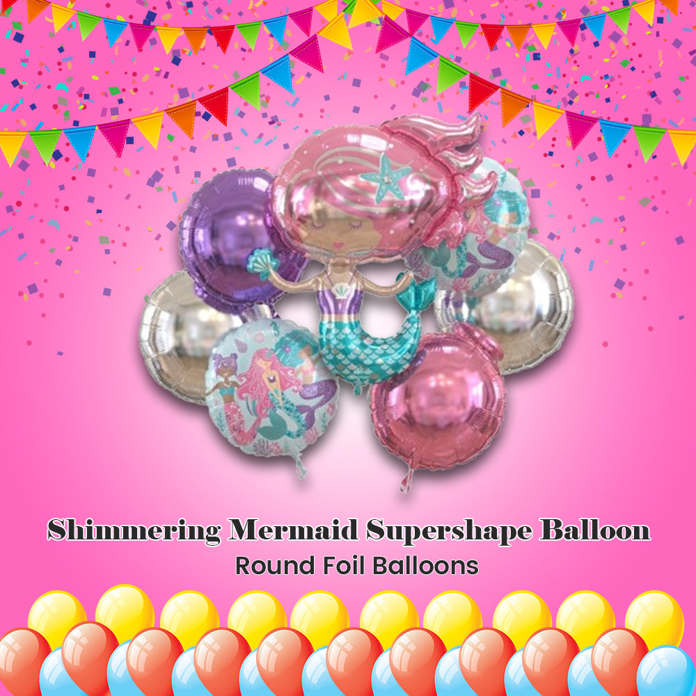 Shimmering Mermaid Round Satin Foil Balloon Bouquet 5-pk
