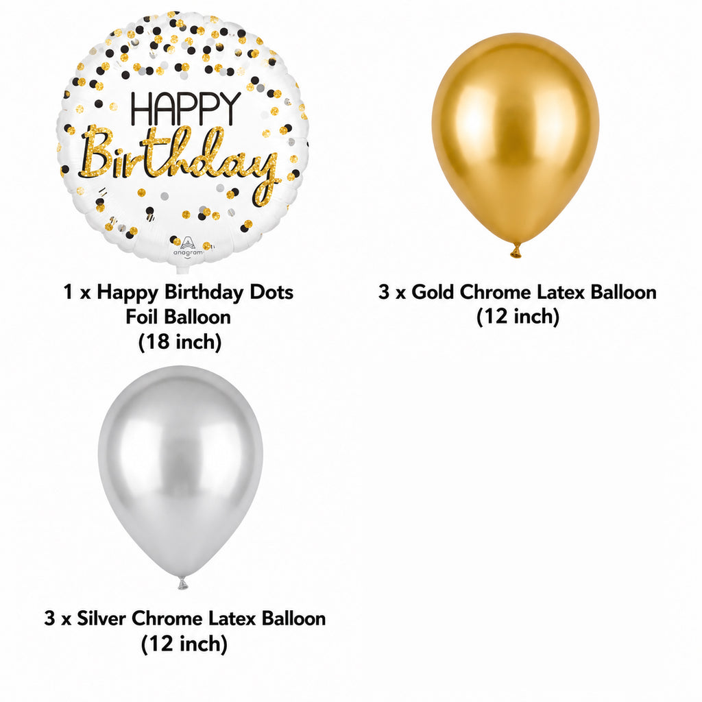 Happy Birthday Polka Dot Jumbo Balloon Bouquet with Pearl Latex Balloons 7-pk