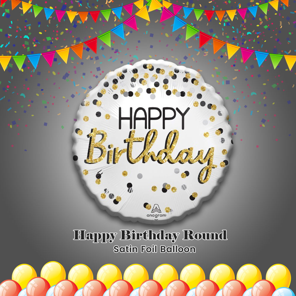 Happy Birthday Round Satin Foil Balloon 18-in