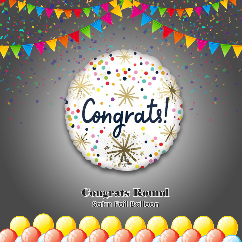 Congrats Round Satin Foil Balloon 18-in