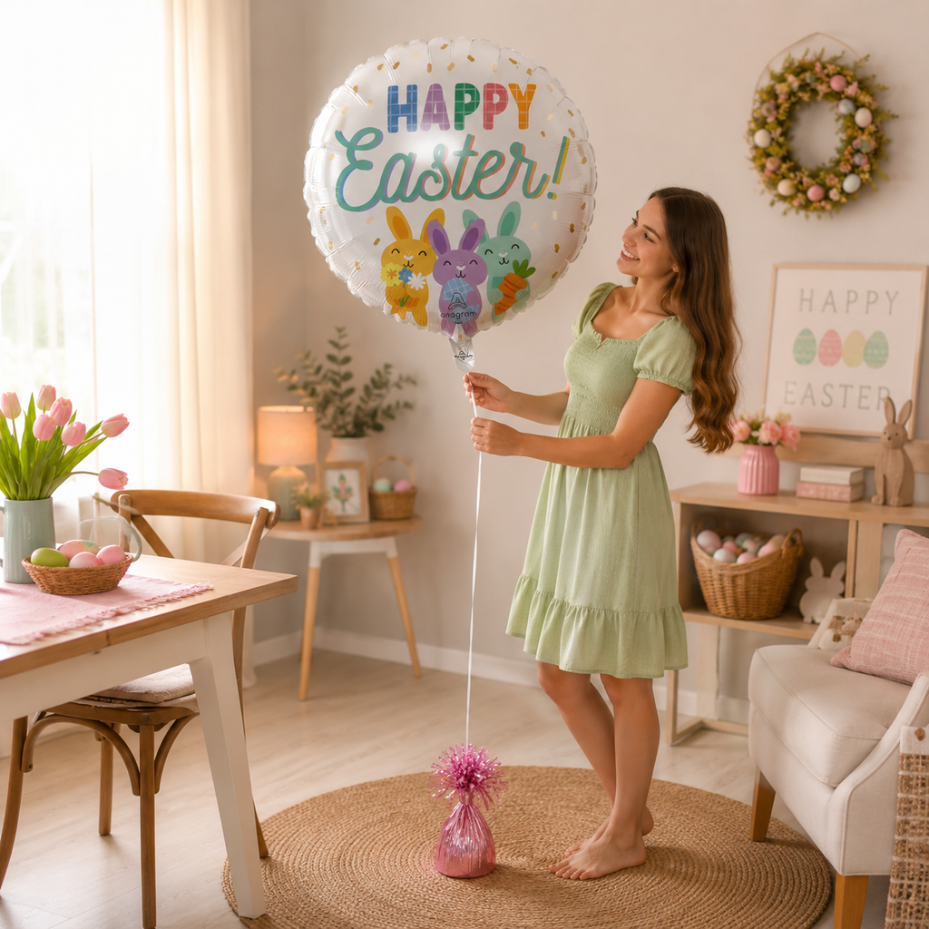 Happy Easter Round Satin Foil Balloon 18-in