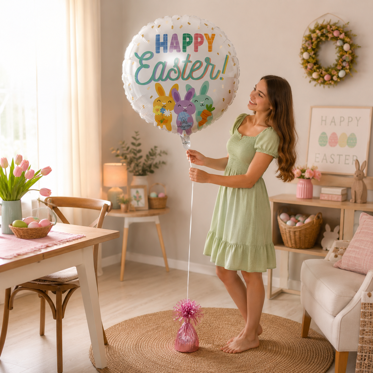 Happy Easter Round Satin Foil Balloon 18-in