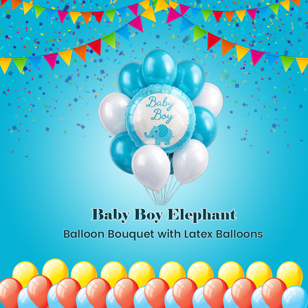 Baby Boy Elephant Balloon Bouquet with Latex Balloons 10-pk