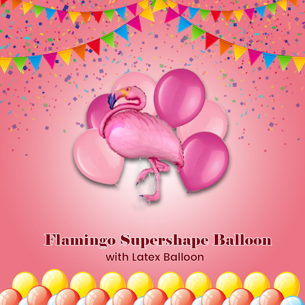 Flamingo Supershape Balloon Bouquet with Latex Balloons 7-pk