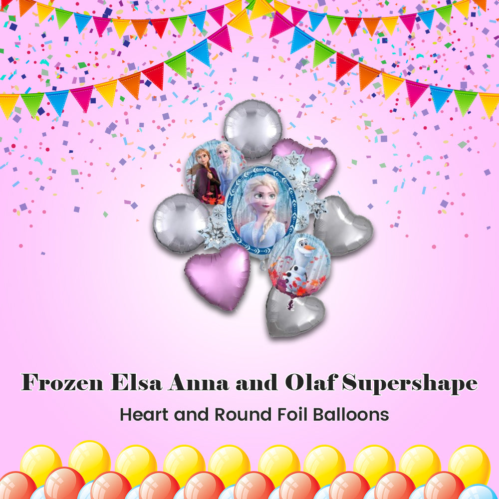 Frozen Elsa Anna and Olaf Supershape Balloon Bouquet with Heart and Round Foil Balloons 9-pk