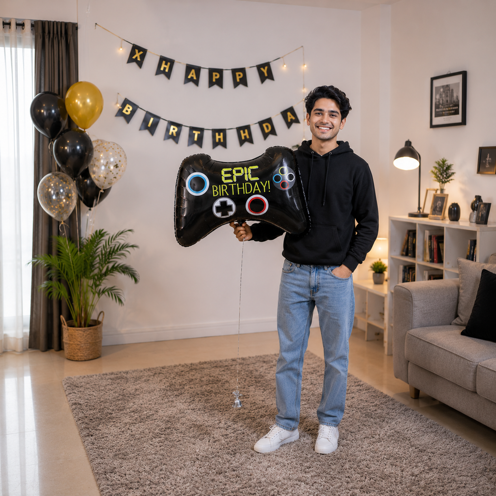 Level Up Epic Birthday Game Controller Satin Foil Balloon 32-in