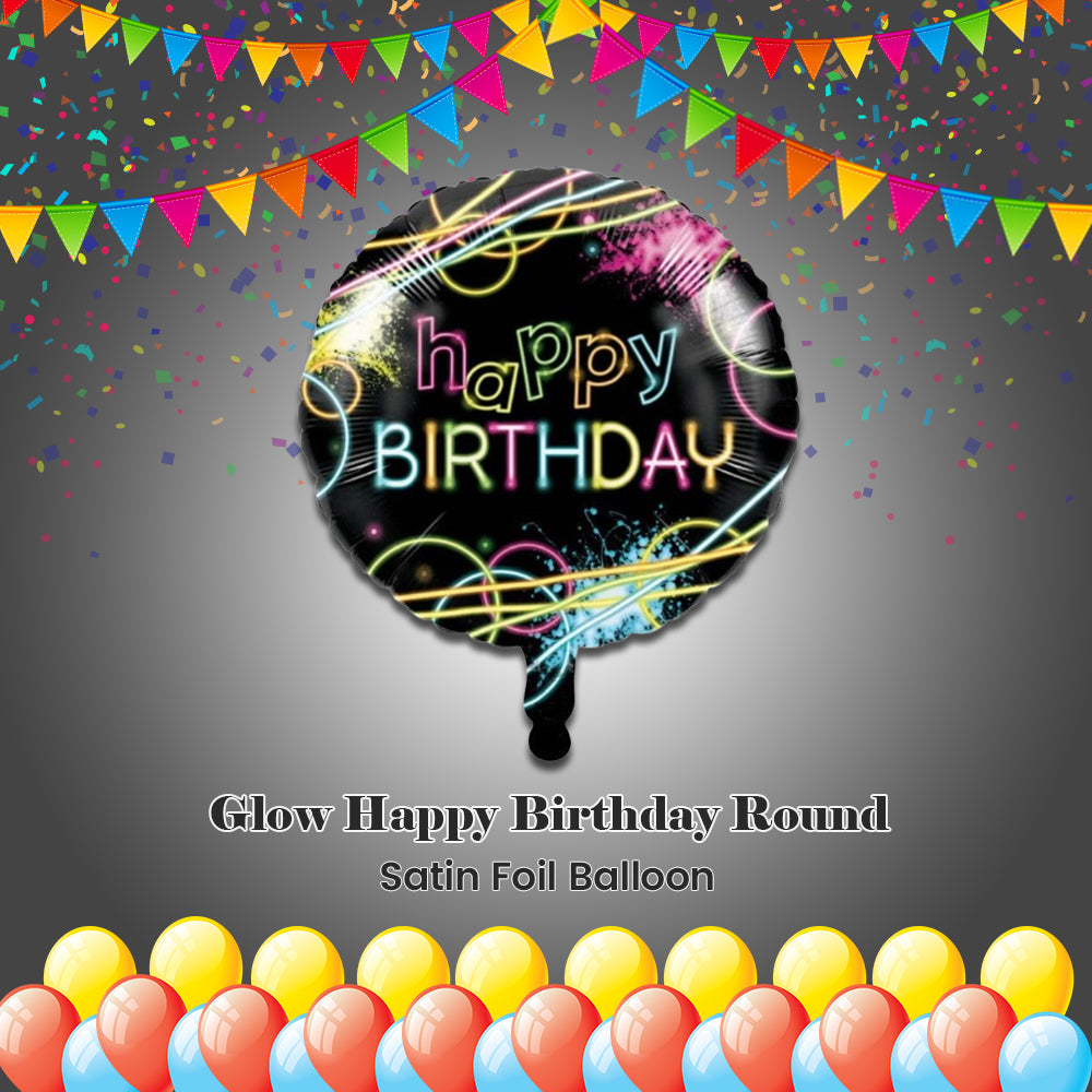 Glow Happy Birthday Round Satin Foil Balloon 18-in