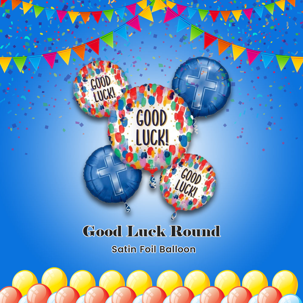 Good Luck Round Satin Foil Balloon Bouquet 5-pk