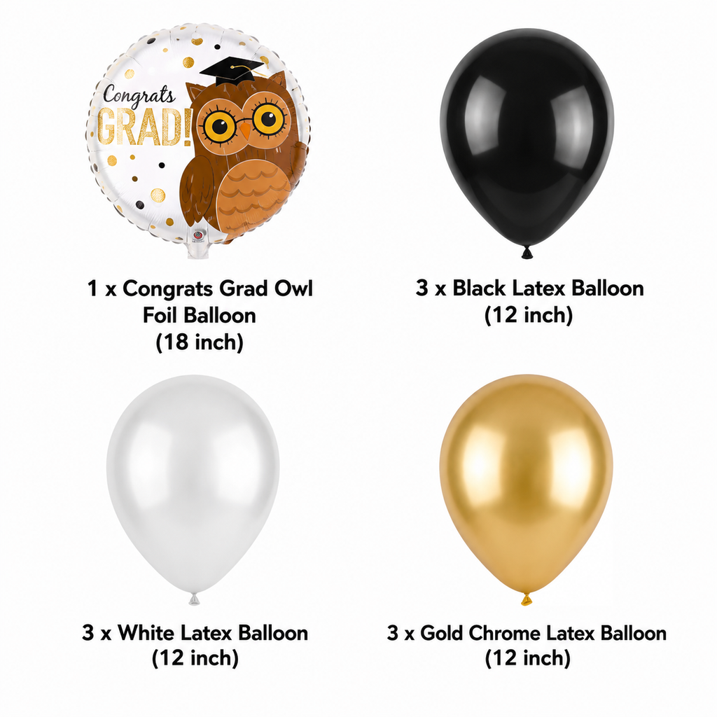 Congrats Grad Owl Balloon Bouquet with Latex Balloons 10-pk