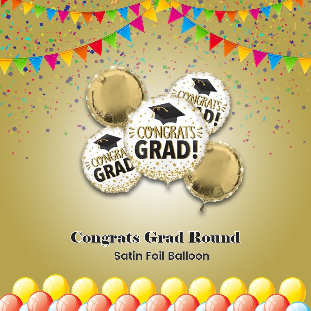 Congrats Grad Round Satin Foil Balloon Bouquet 5-pk