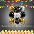 The Adventure Begins Now Stacked Graduation Cap Supershape Balloon Bouquet with Round Foil Balloons 7-pk