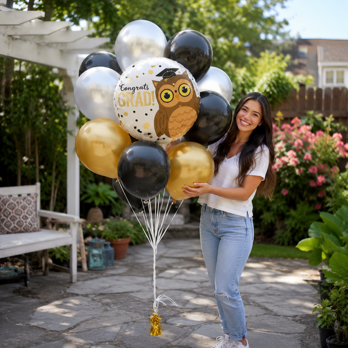 Congrats Grad Owl Balloon Bouquet with Latex Balloons 10-pk