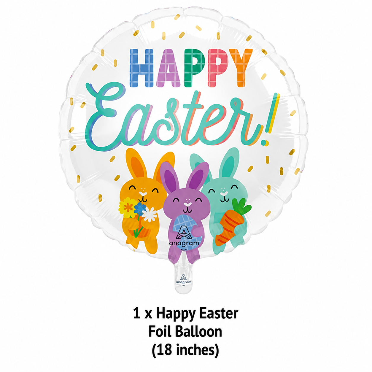 Happy Easter Round Satin Foil Balloon 18-in