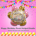 Happy Birthday Pastel Striped Jumbo Balloon Bouquet with Latex Balloons 7-pk