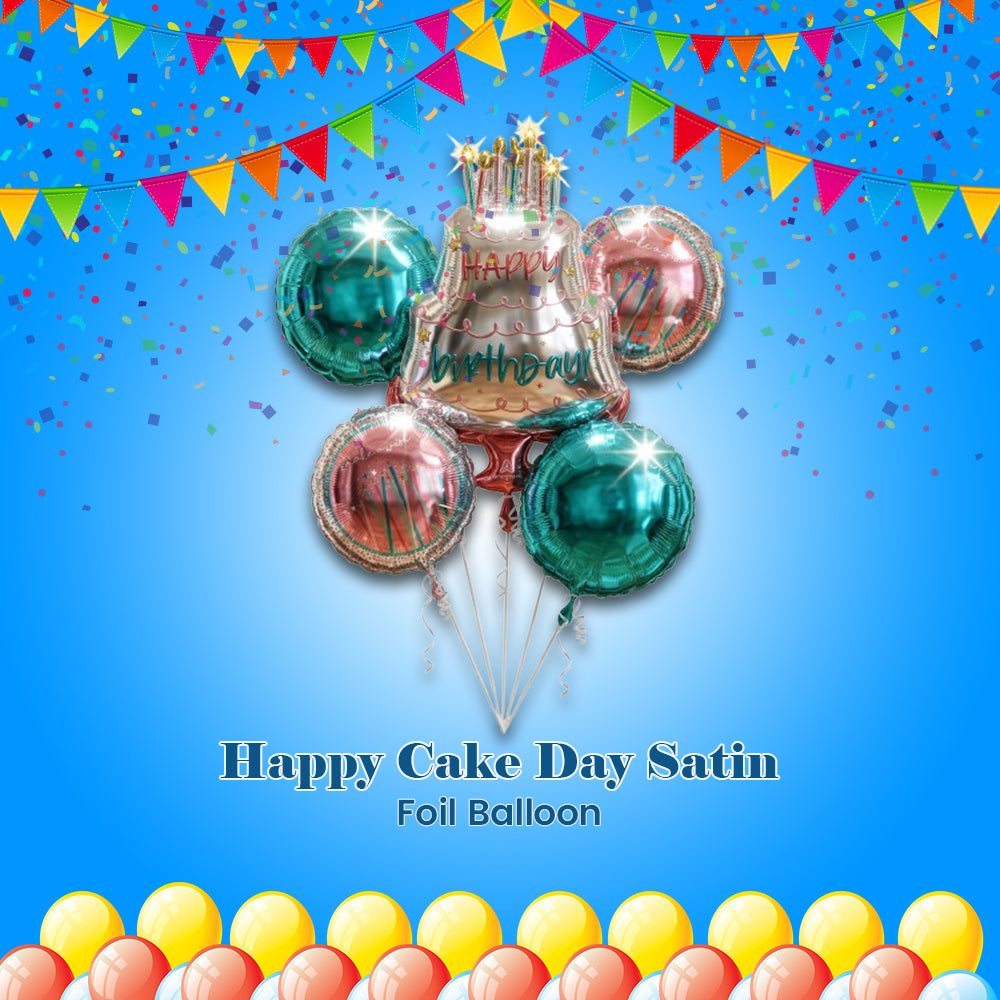 Happy Cake Day Satin Foil Balloon Bouquet 5-pk