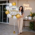 Happy Birthday Polka Dot Jumbo Balloon Bouquet with Pearl Latex Balloons 7-pk