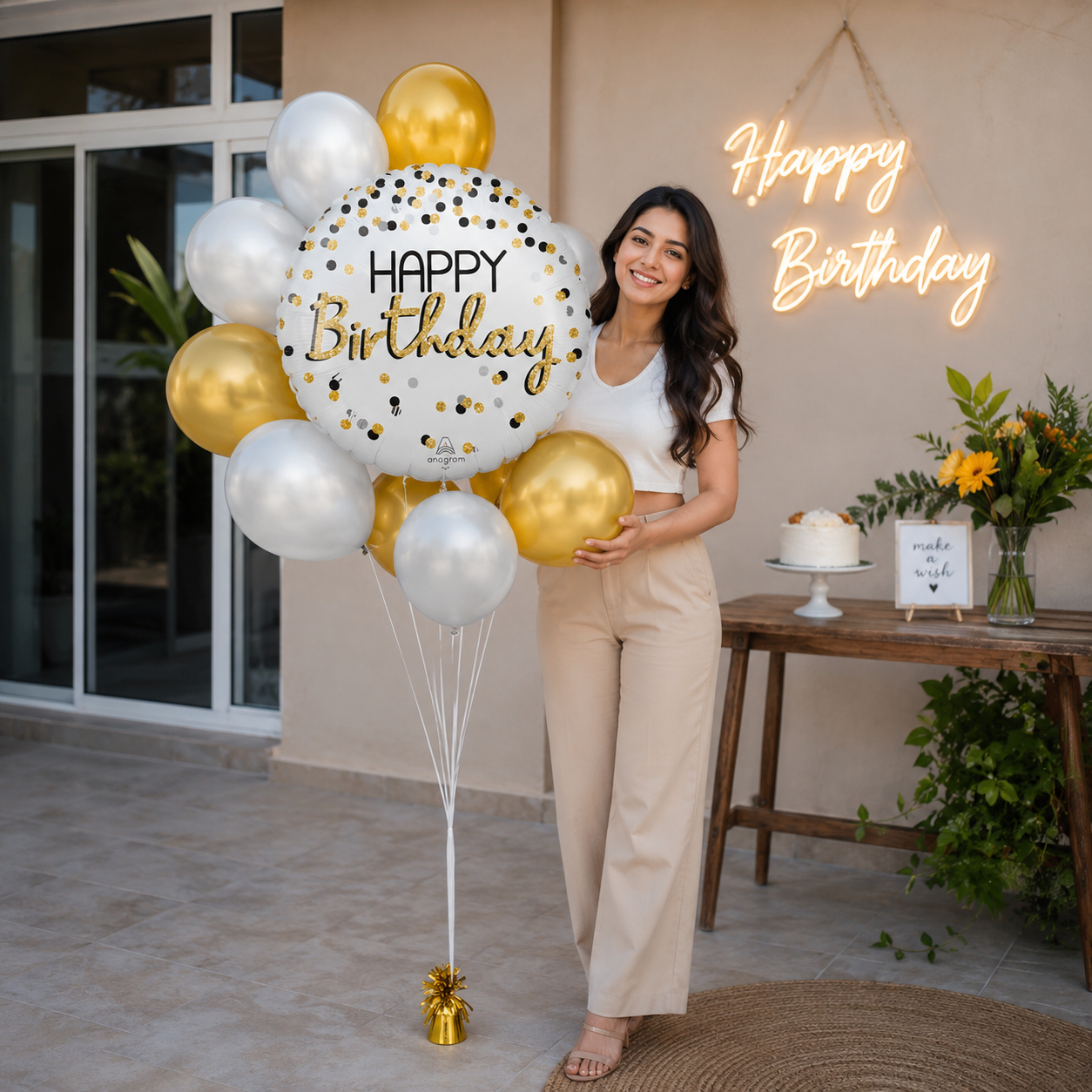Happy Birthday Polka Dot Jumbo Balloon Bouquet with Pearl Latex Balloons 7-pk