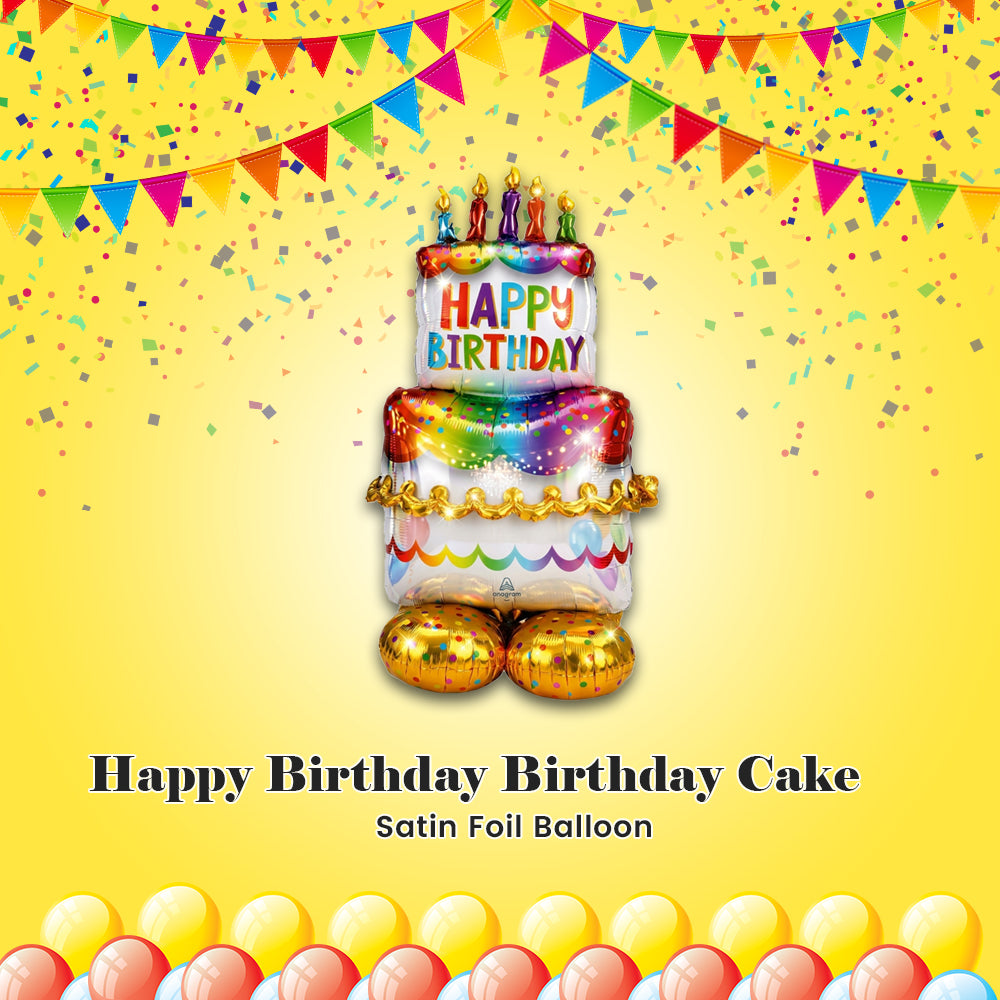 Happy Birthday Birthday Cake Satin Foil Balloon 53-in