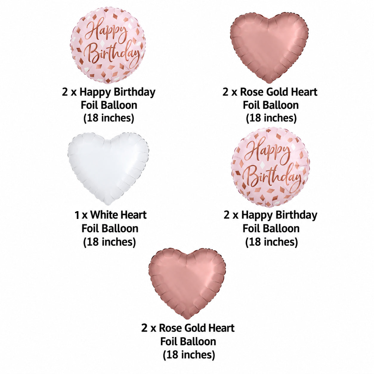 Happy Birthday Blush Balloon Bouquet with Heart Foil Balloons 9-pk