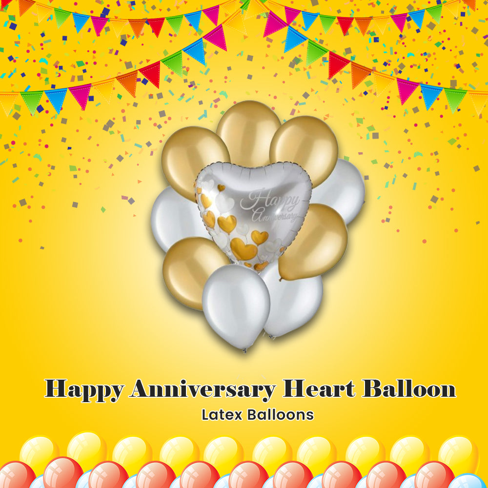 Happy Anniversary Heart Balloon Bouquet with Latex Balloons 10-pk